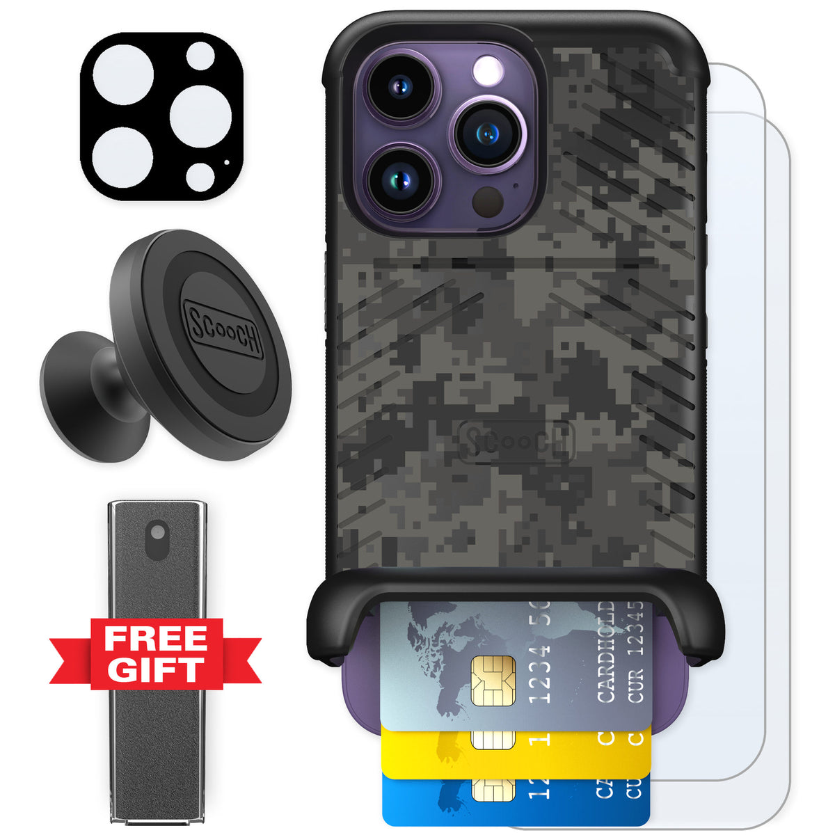 Scooch Wingmate Digi Camo for iPhone 14 Pro — Defender Bundle