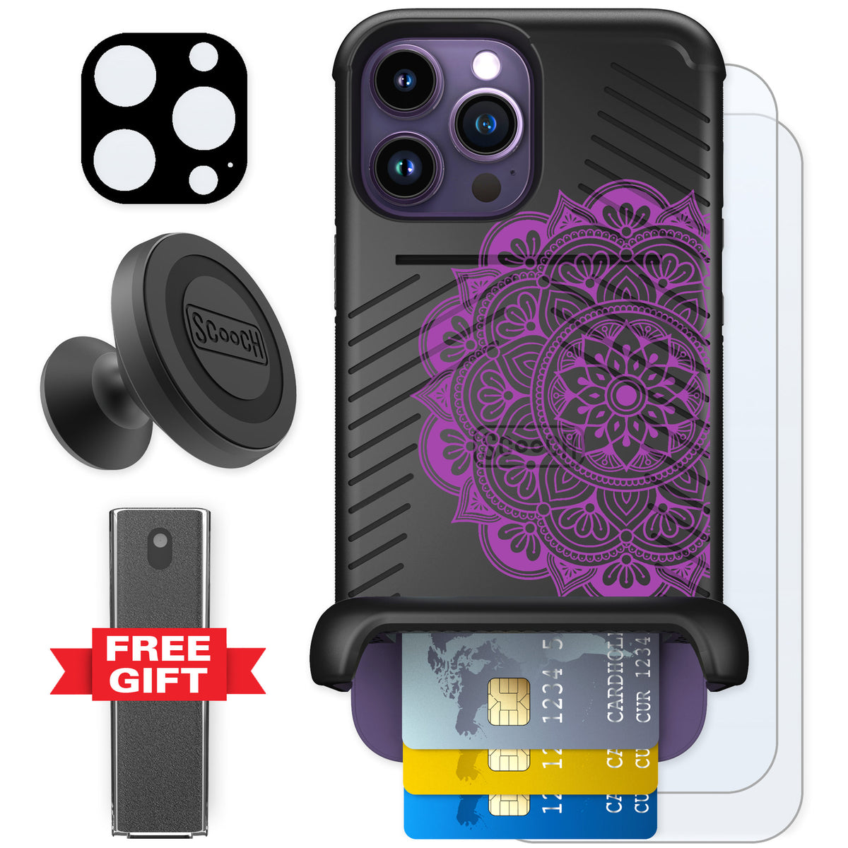 Scooch Wingmate Mandala Dreams for iPhone 14 Pro Max — Defender Bundle