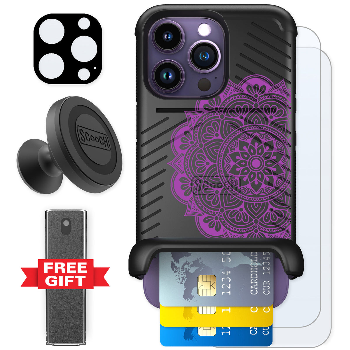 Scooch Wingmate Mandala Dreams for iPhone 14 Pro — Defender Bundle