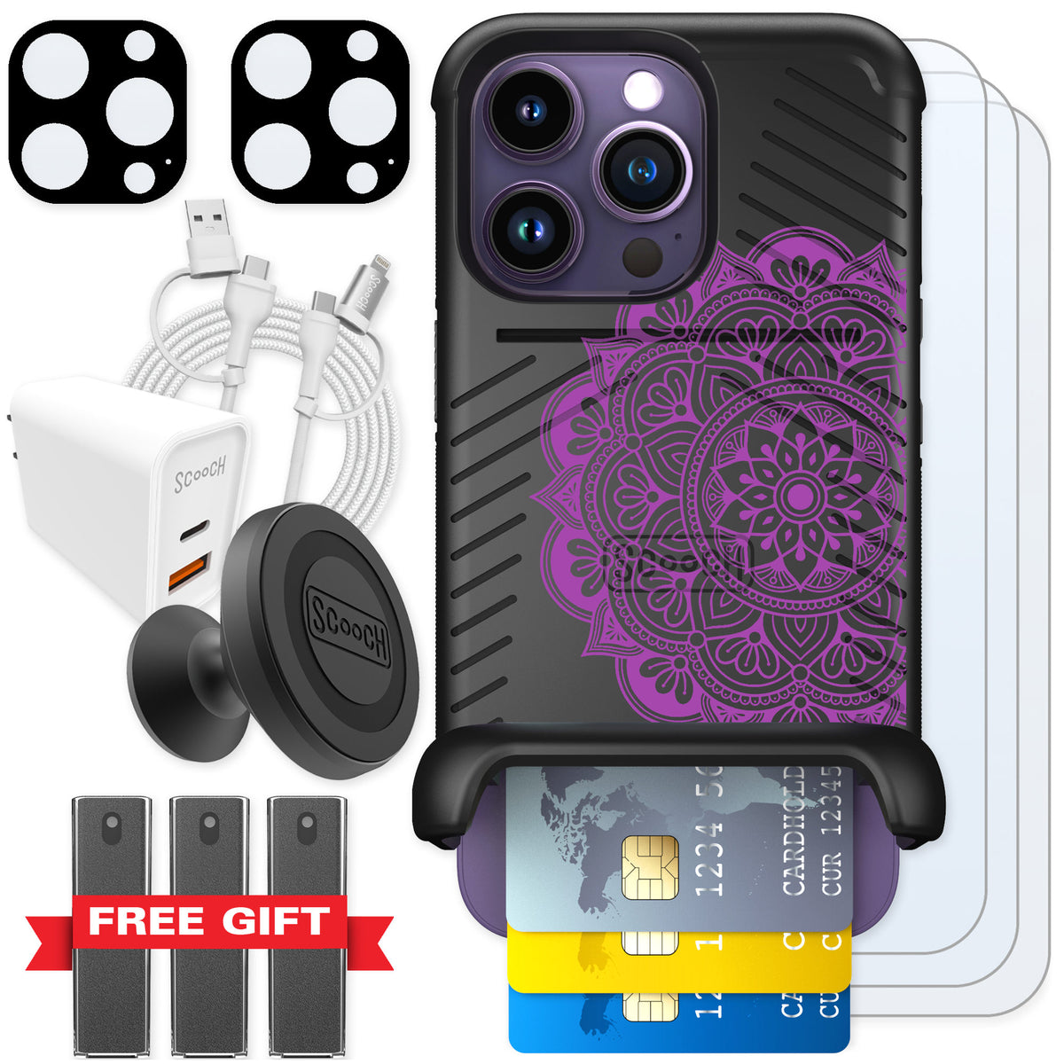 Scooch Wingmate Mandala Dreams for iPhone 14 Pro — Ultimate Bundle