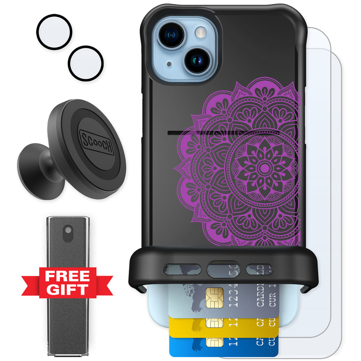 Scooch Wingmate Mandala Dreams for iPhone 14 Plus — Defender Bundle