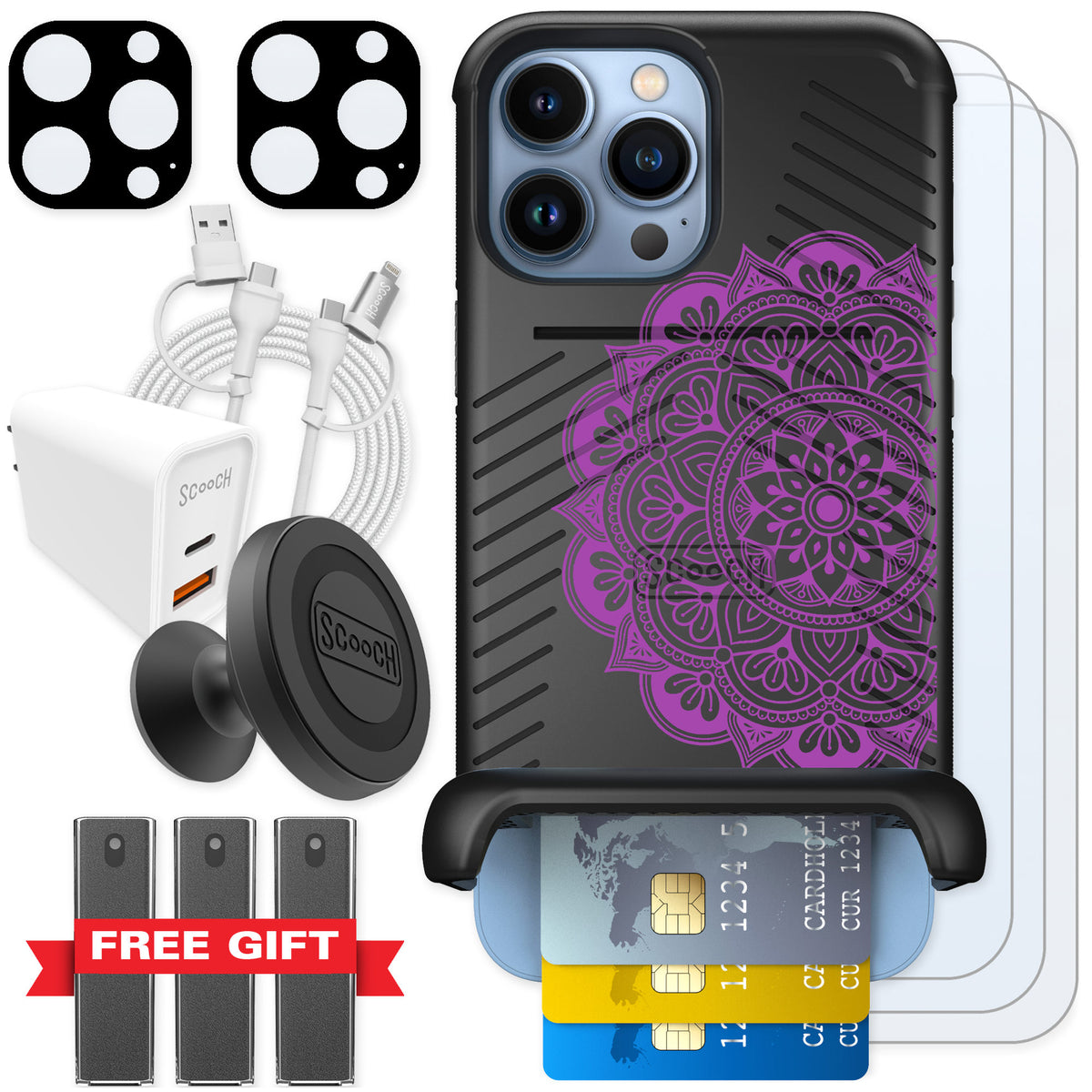 Scooch Wingmate Mandala Dreams for iPhone 13 Pro Max — Ultimate Bundle