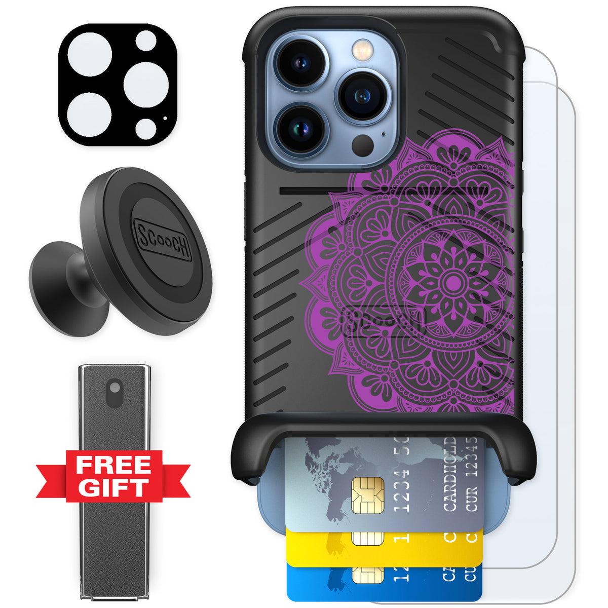 Scooch Wingmate Mandala Dreams for iPhone 13 Pro — Defender Bundle