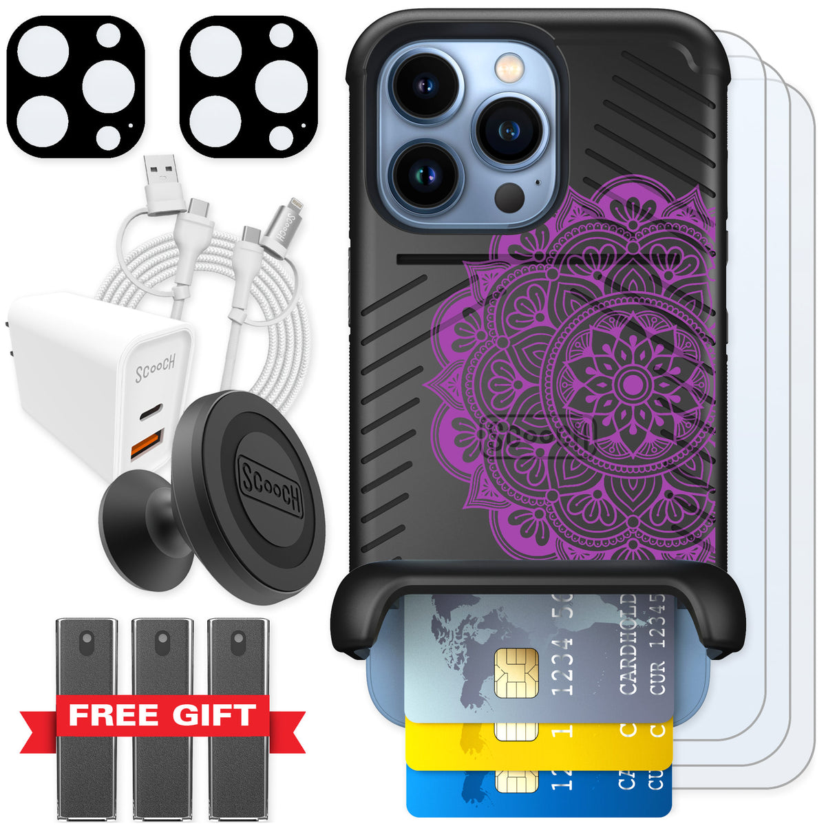 Scooch Wingmate Mandala Dreams for iPhone 13 Pro — Ultimate Bundle