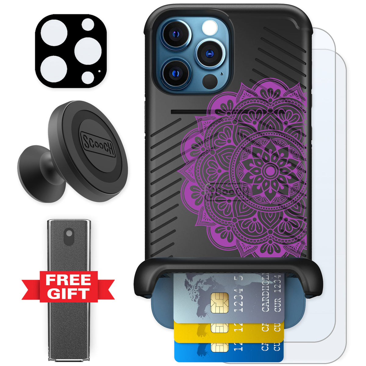 Scooch Wingmate Mandala Dreams for iPhone 12 Pro — Defender Bundle