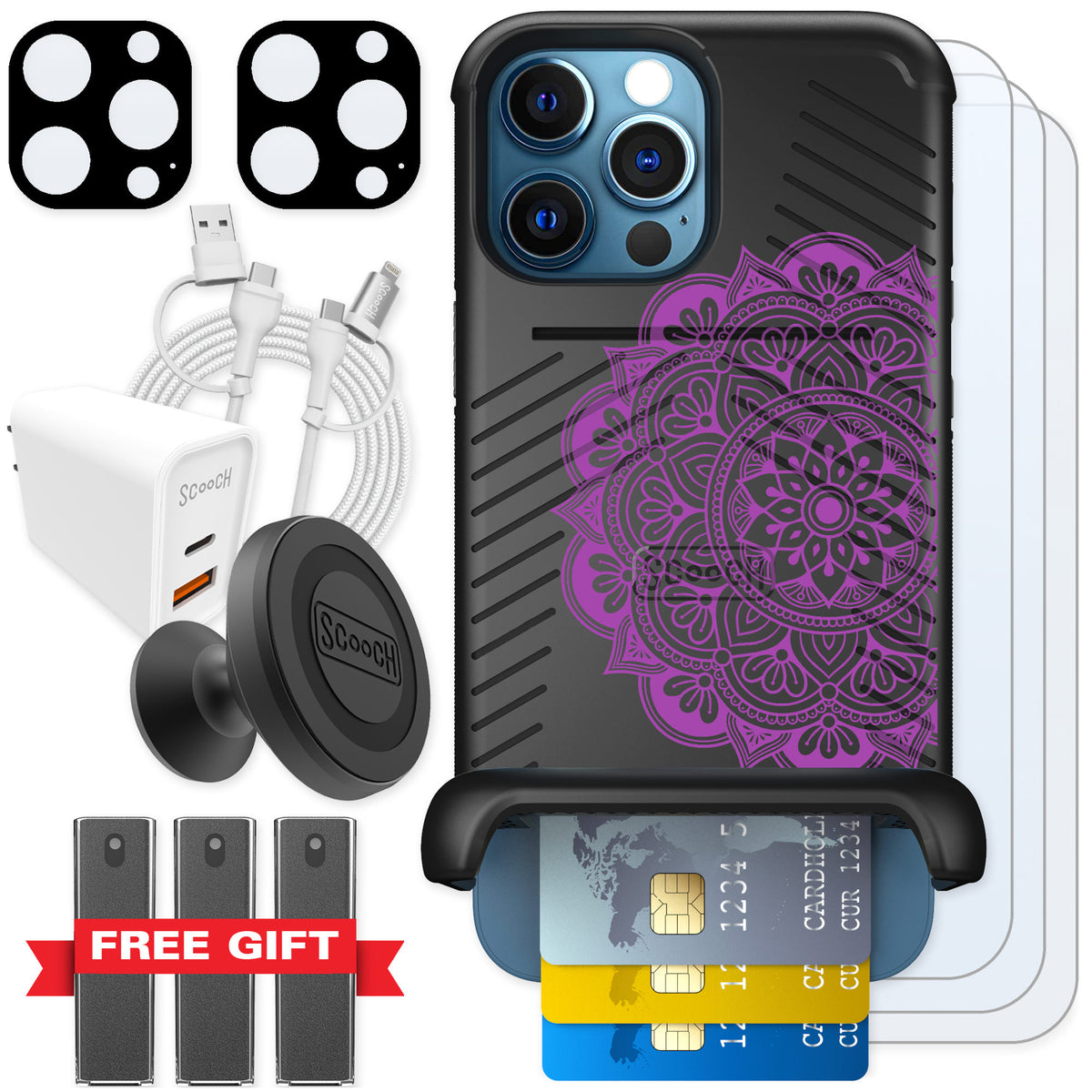 Scooch Wingmate Mandala Dreams for iPhone 12 Pro — Ultimate Bundle