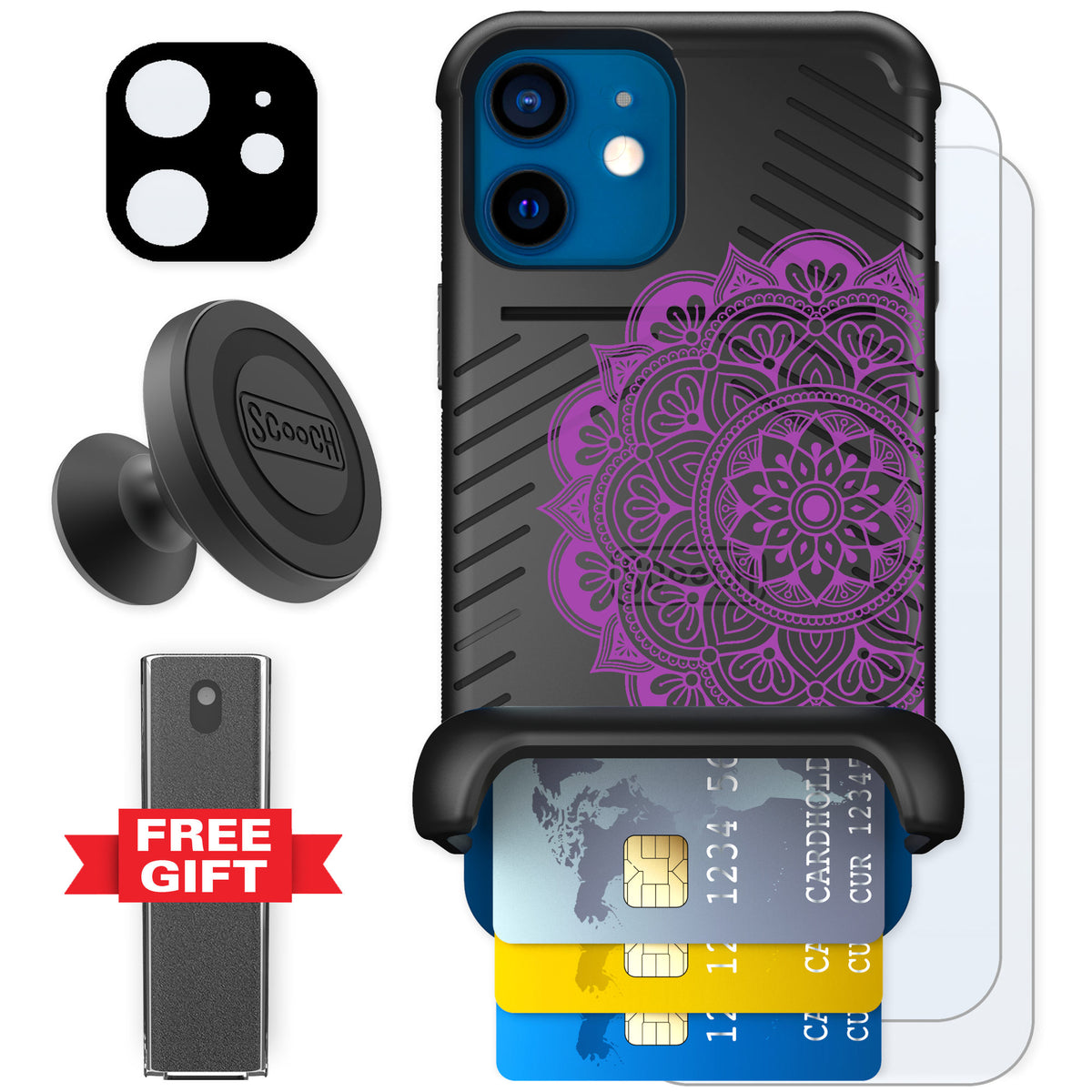 Scooch Wingmate Mandala Dreams for iPhone 12 mini — Defender Bundle
