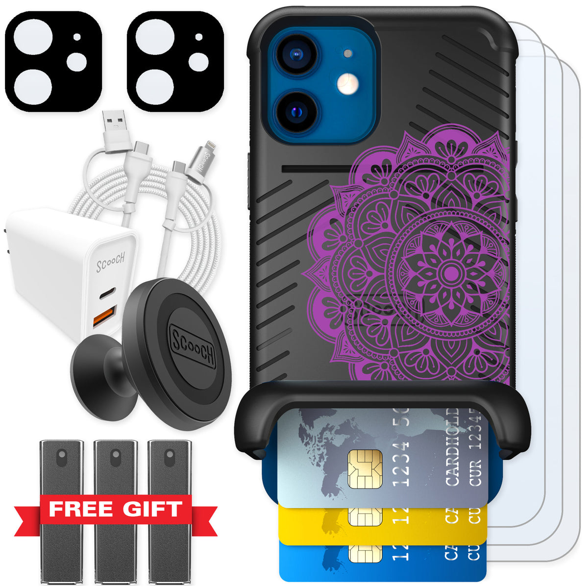 Scooch Wingmate Mandala Dreams for iPhone 12 mini — Ultimate Bundle