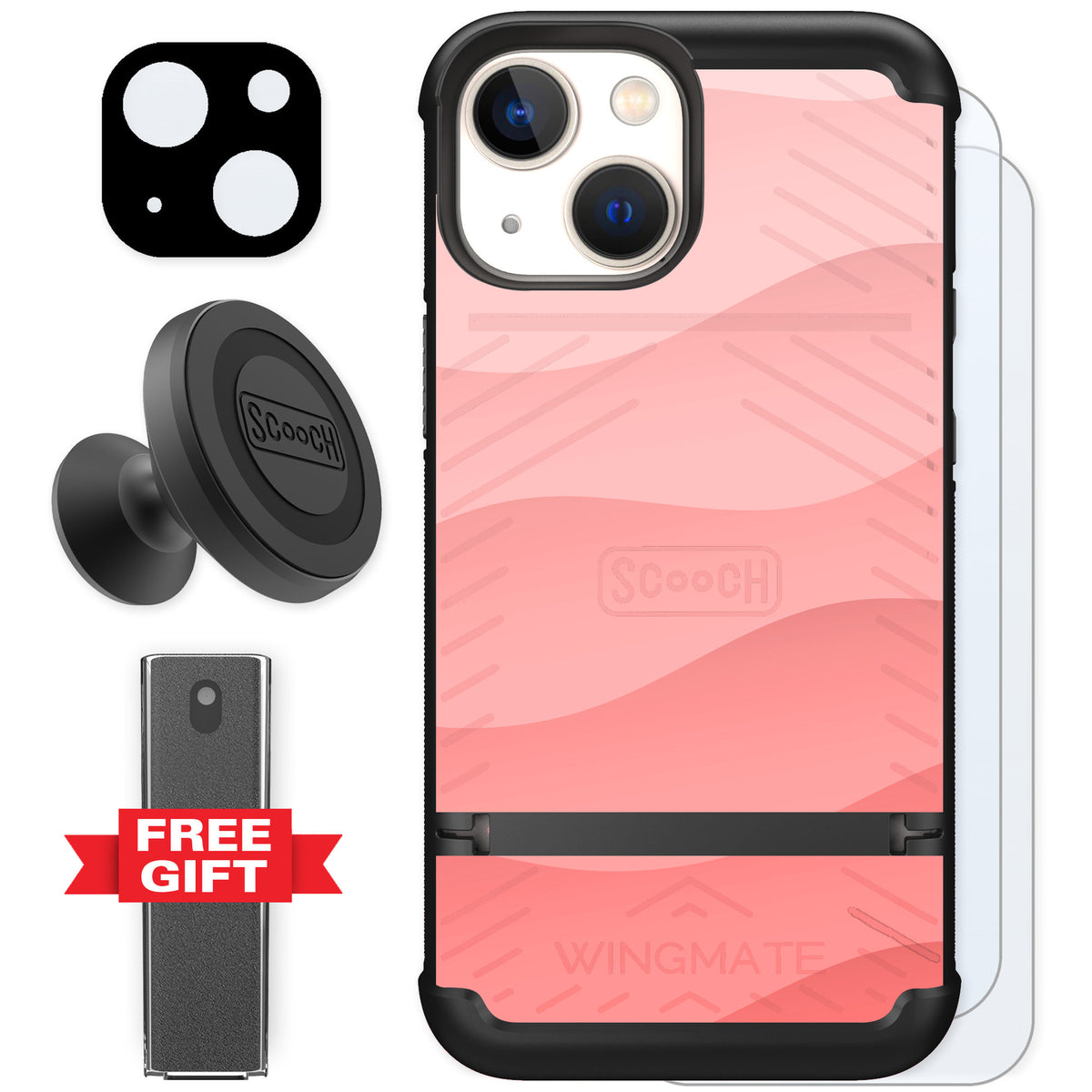 Scooch Wingmate Pink Waves for iPhone 13 mini — Defender Bundle