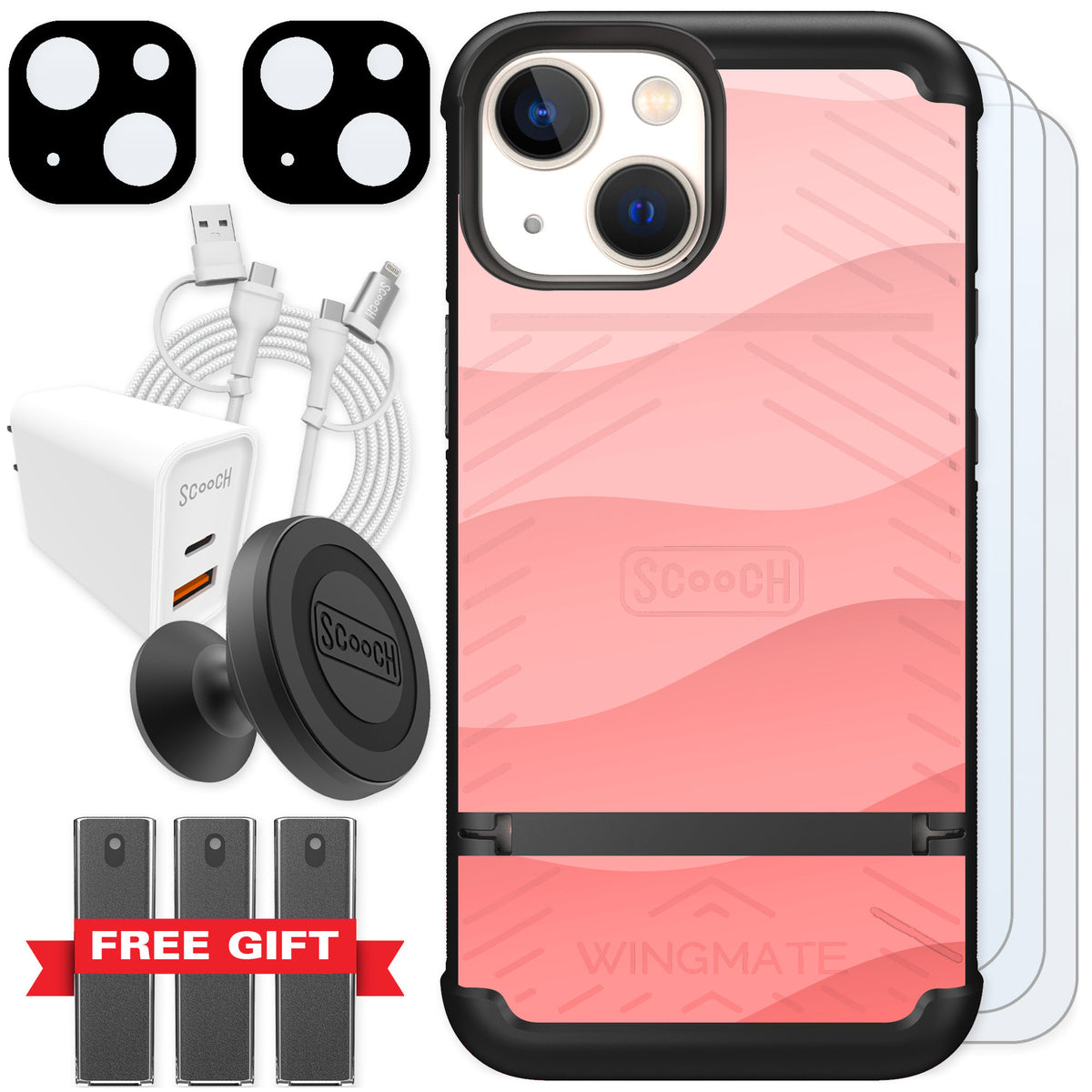 Scooch Wingmate Pink Waves for iPhone 13 mini — Ultimate Bundle