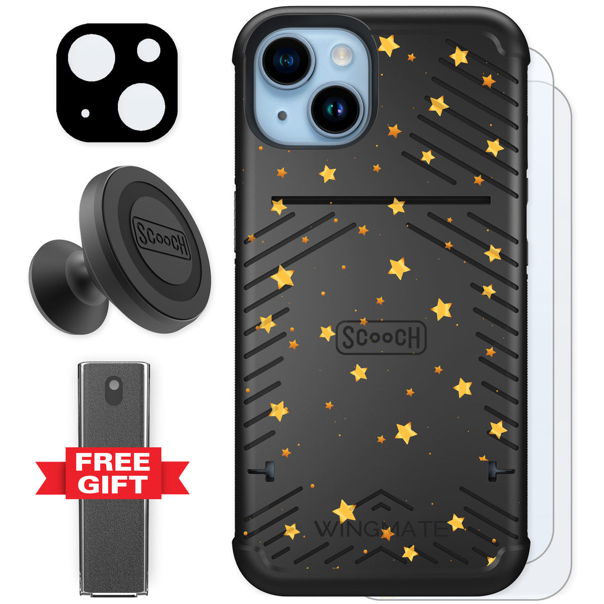 Scooch Wingmate Gold Stars for iPhone 14 — Defender Bundle