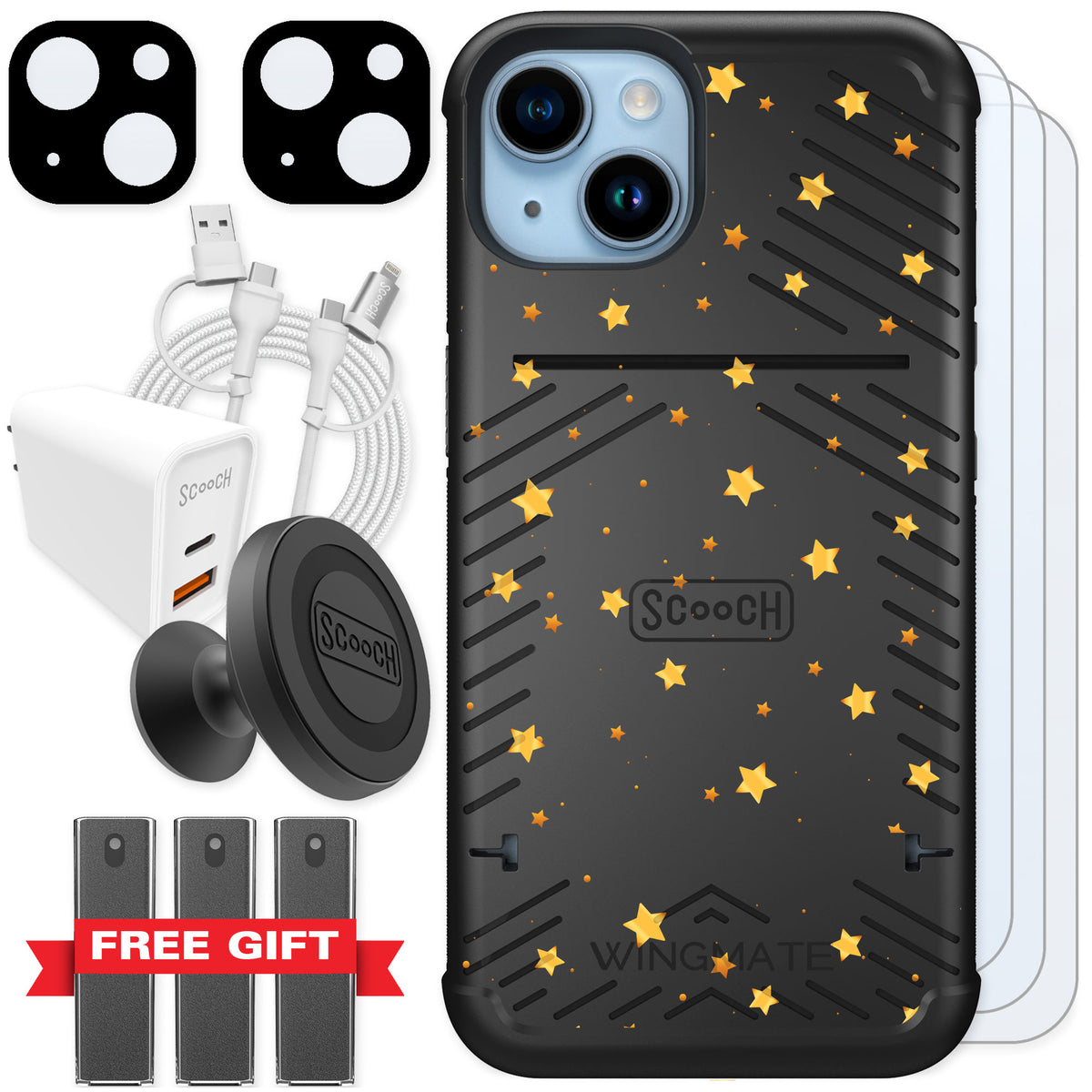 Scooch Wingmate Gold Stars for iPhone 14 — Ultimate Bundle