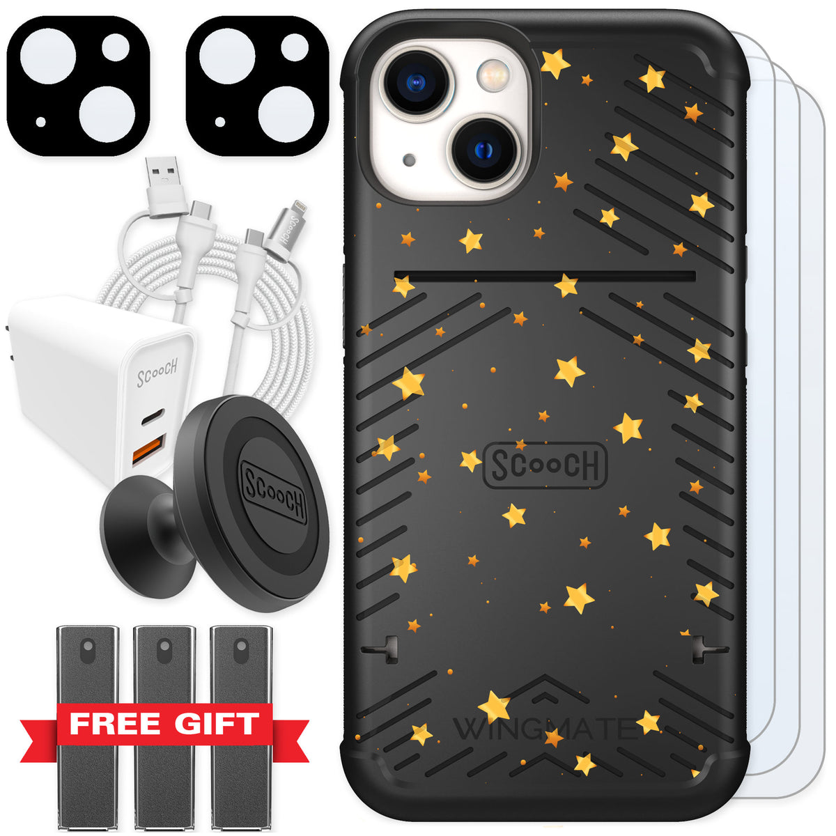 Scooch Wingmate Gold Stars for iPhone 13 — Ultimate Bundle