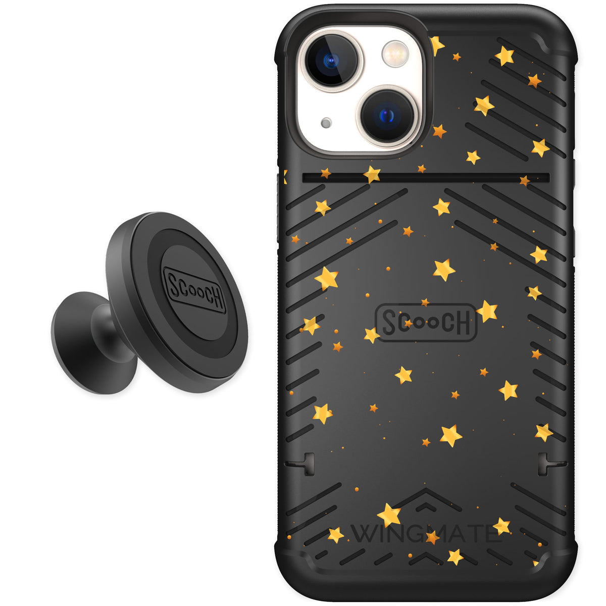 Scooch Wingmate Gold Stars for iPhone 13 mini — Starter Bundle