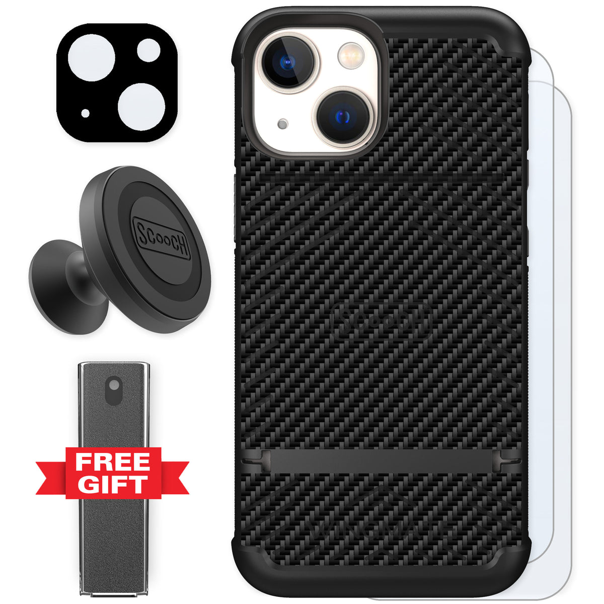 Scooch Wingmate Carbon Fiber for iPhone 13 mini — Defender Bundle
