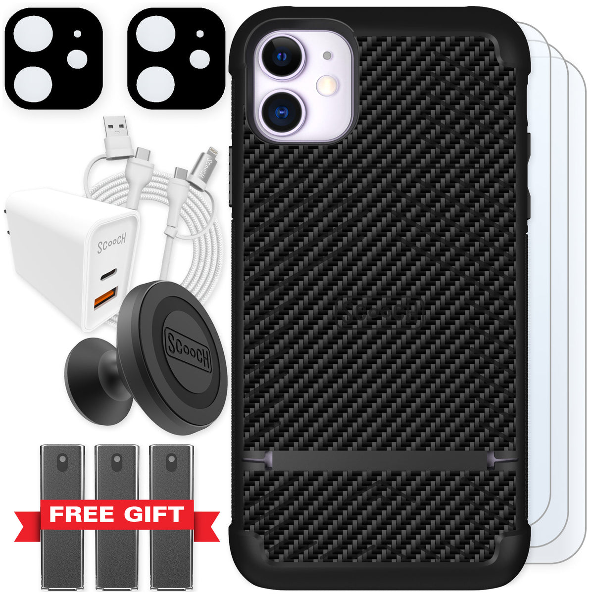 Scooch Wingmate Carbon Fiber for iPhone 11 — Ultimate Bundle