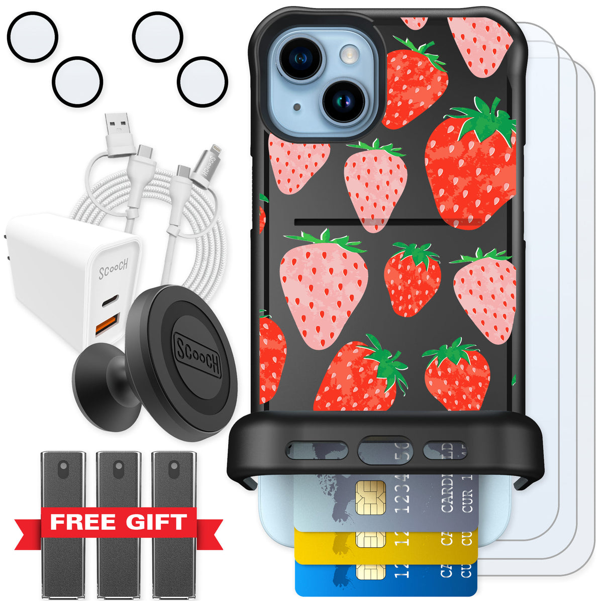 Scooch Wingmate Strawberry Fields for iPhone 14 Plus — Ultimate Bundle