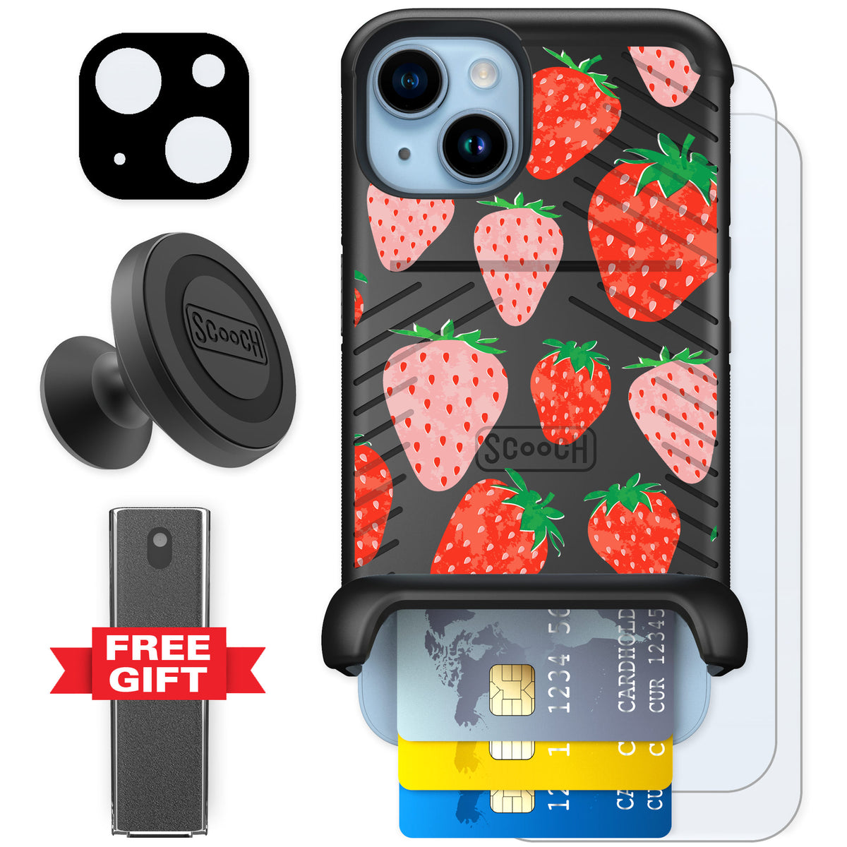 Scooch Wingmate Strawberry Fields for iPhone 14 — Defender Bundle