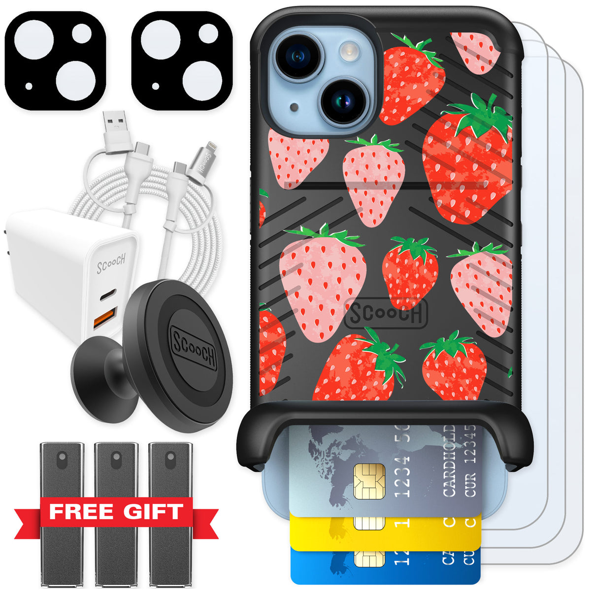 Scooch Wingmate Strawberry Fields for iPhone 14 — Ultimate Bundle