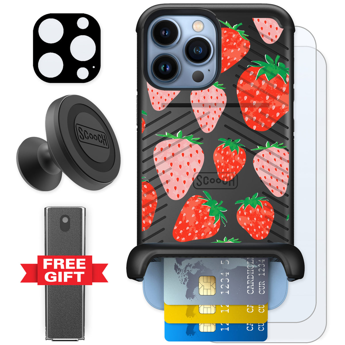 Scooch Wingmate Strawberry Fields for iPhone 13 Pro Max — Defender Bundle