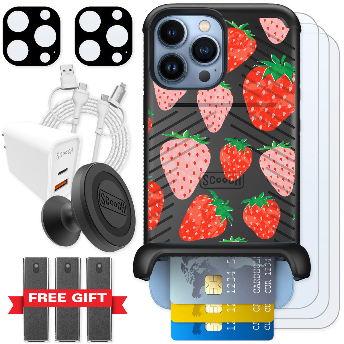 Scooch Wingmate Strawberry Fields for iPhone 13 Pro Max — Ultimate Bundle