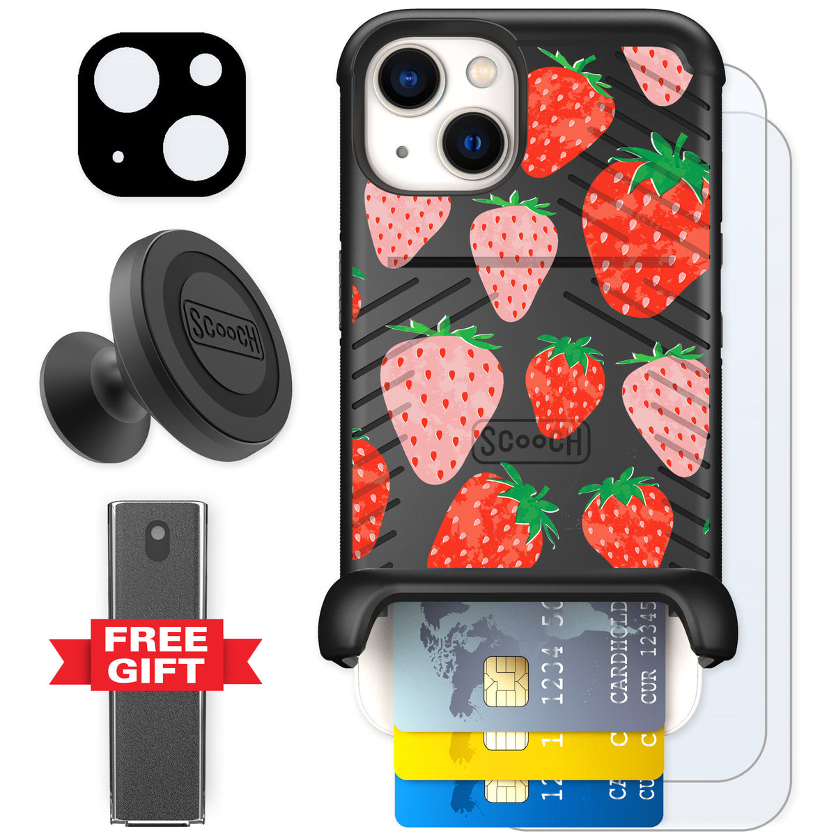 Scooch Wingmate Strawberry Fields for iPhone 13 — Defender Bundle