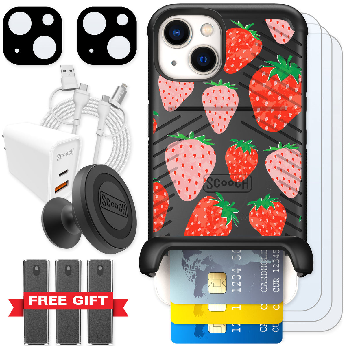 Scooch Wingmate Strawberry Fields for iPhone 13 — Ultimate Bundle