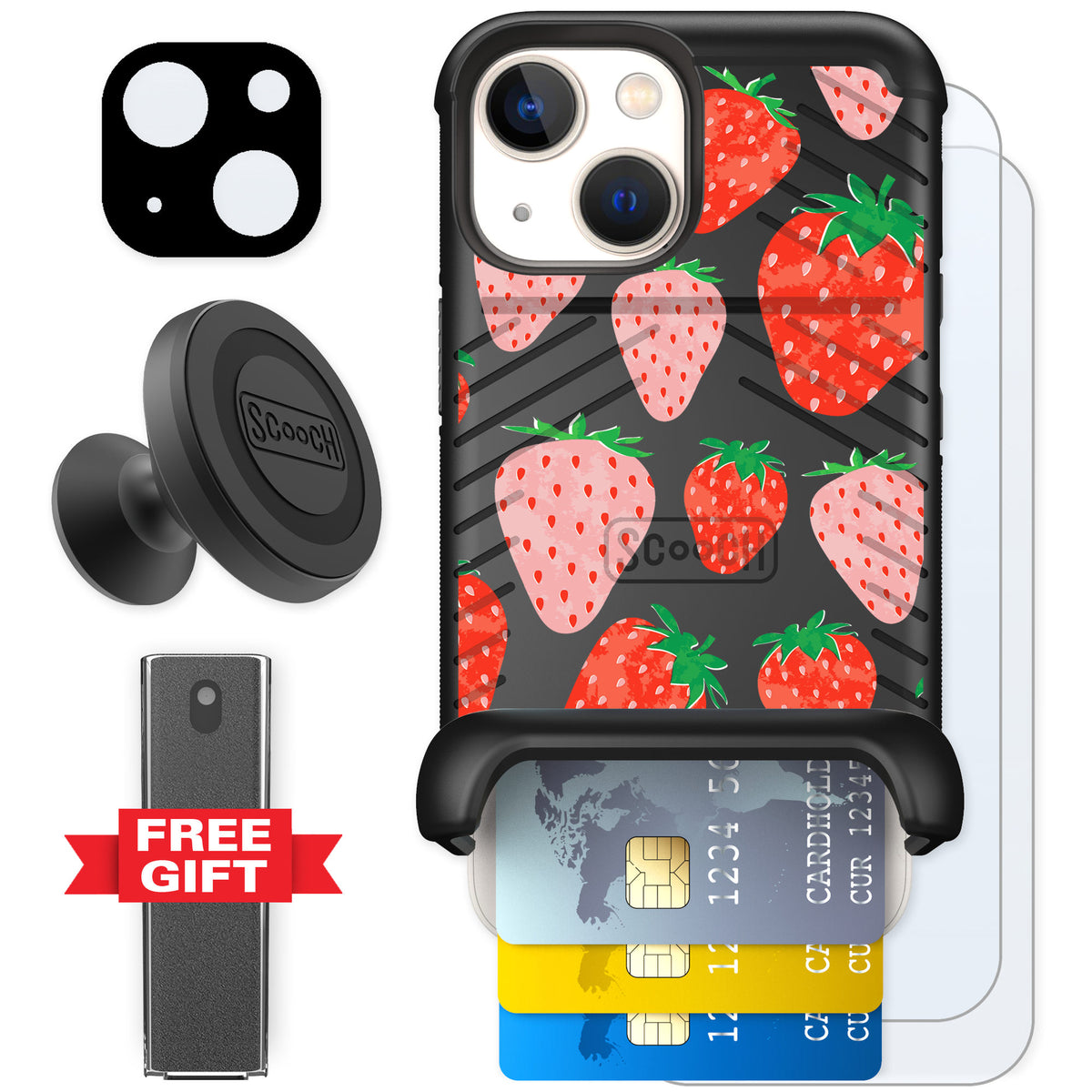 Scooch Wingmate Strawberry Fields for iPhone 13 mini — Defender Bundle