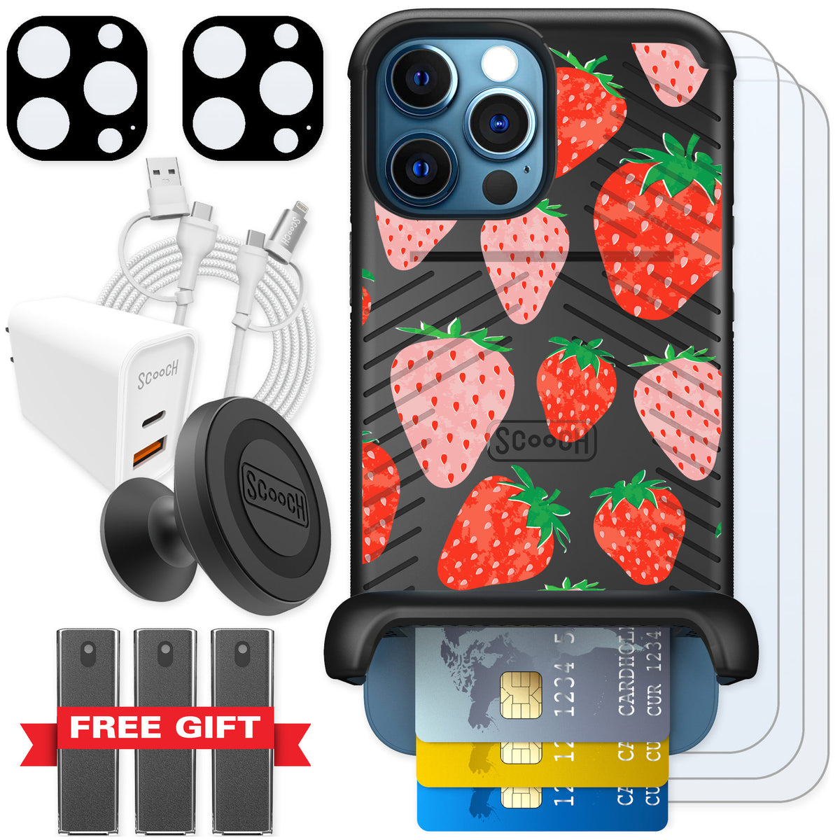 Scooch Wingmate Strawberry Fields for iPhone 12 Pro Max — Ultimate Bundle