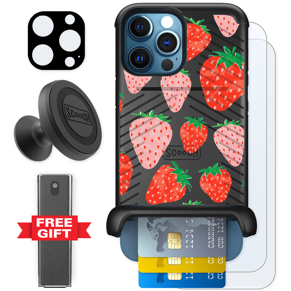 Scooch Wingmate Strawberry Fields for iPhone 12 Pro — Defender Bundle