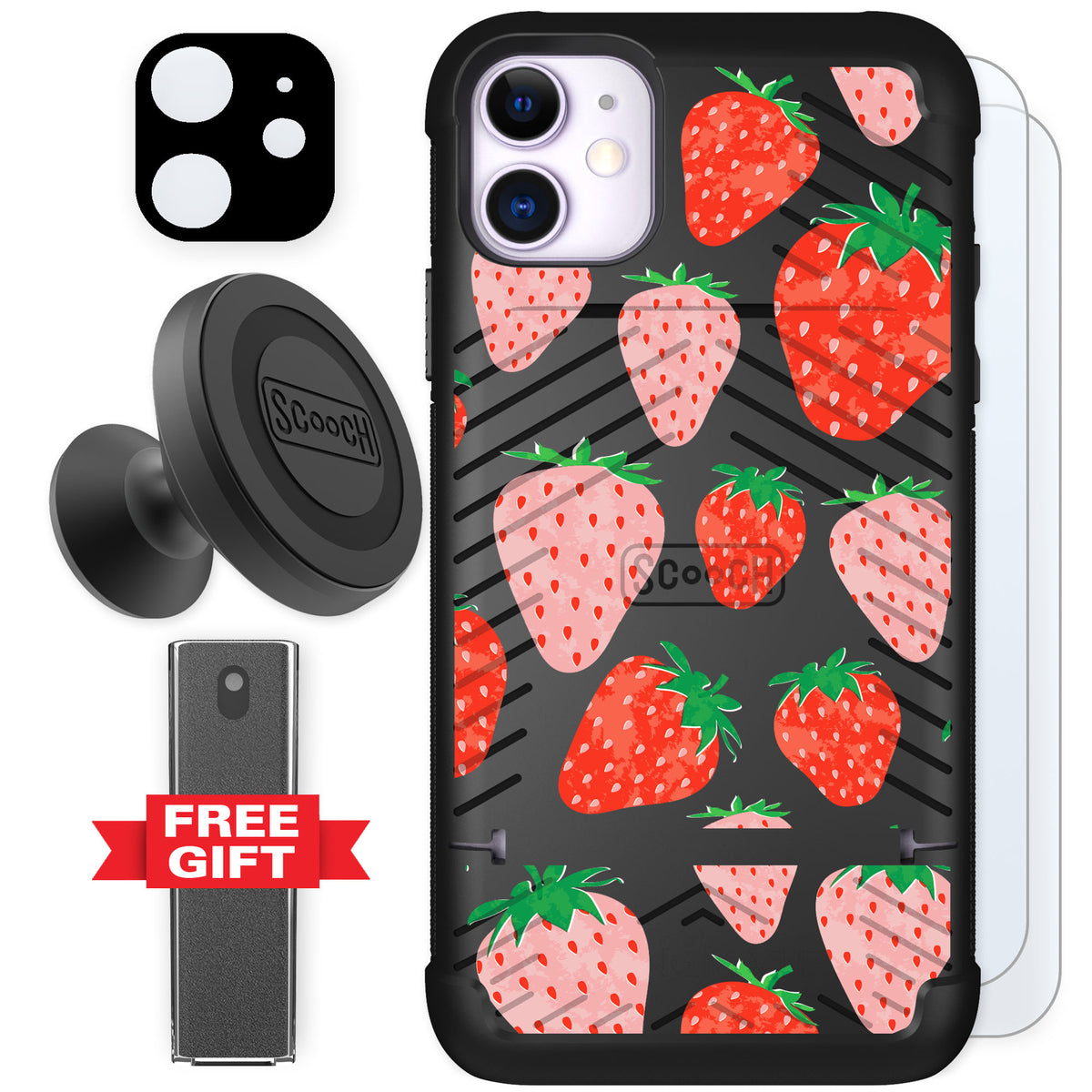 Scooch Wingmate Strawberry Fields for iPhone 11 — Defender Bundle