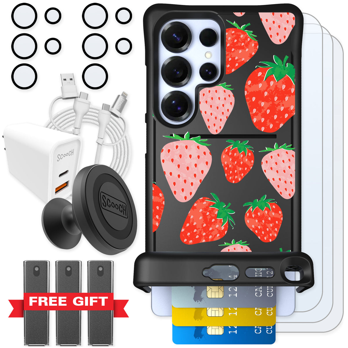 Scooch Wingmate Strawberry Fields for Galaxy S25 Ultra — Ultimate Bundle