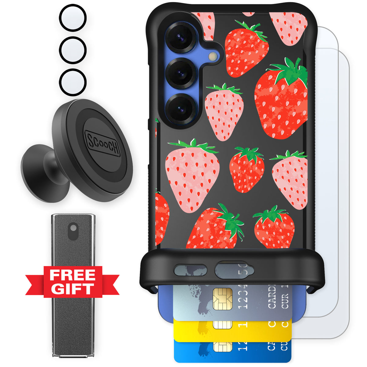Scooch Wingmate Strawberry Fields for Galaxy S25 — Defender Bundle