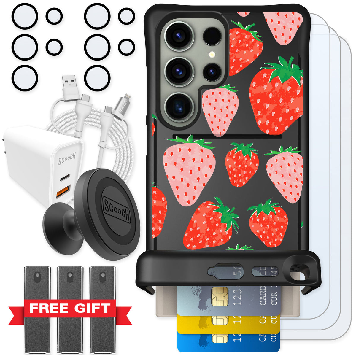 Scooch Wingmate Strawberry Fields for Galaxy S24 Ultra — Ultimate Bundle