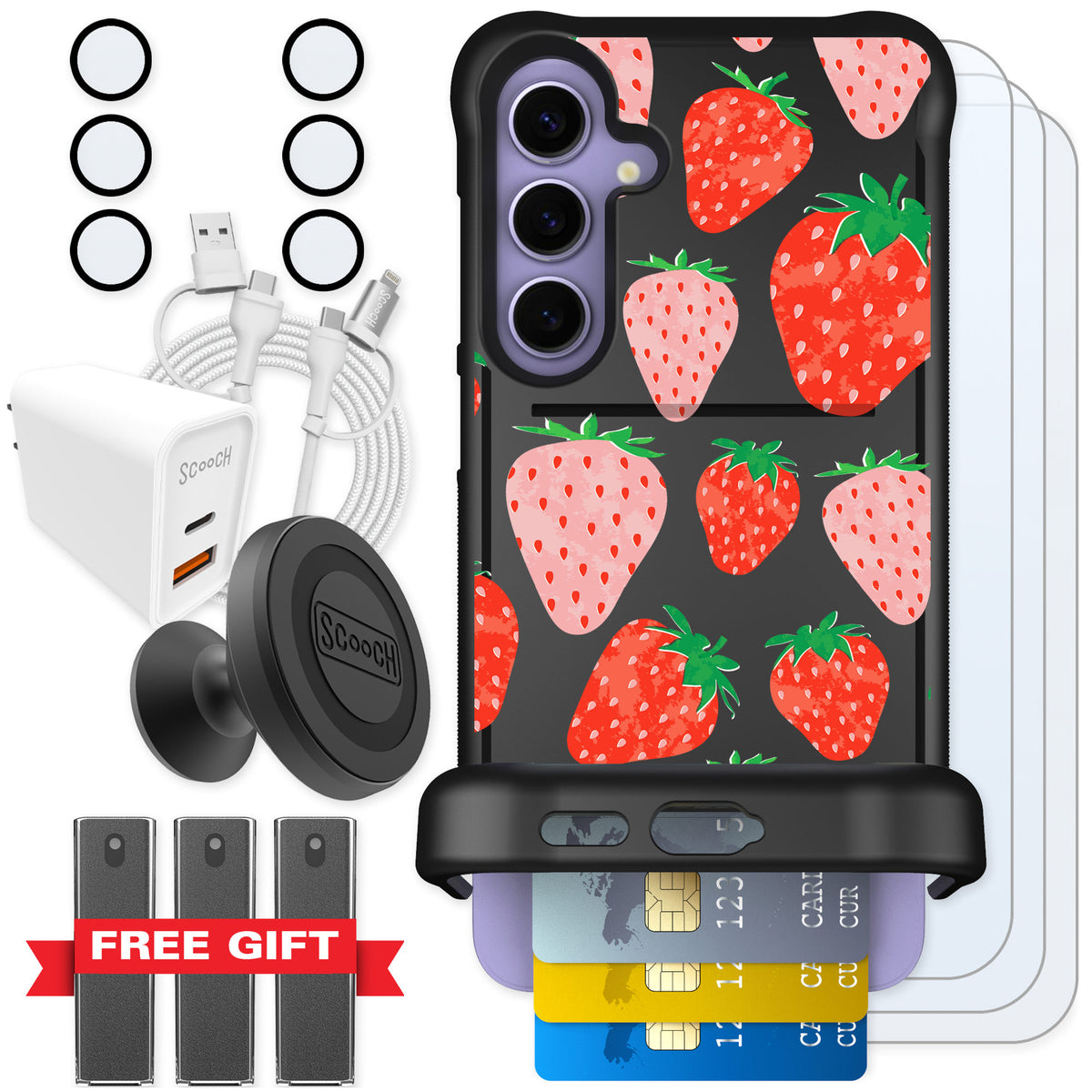 Scooch Wingmate Strawberry Fields for Galaxy S24+ — Ultimate Bundle