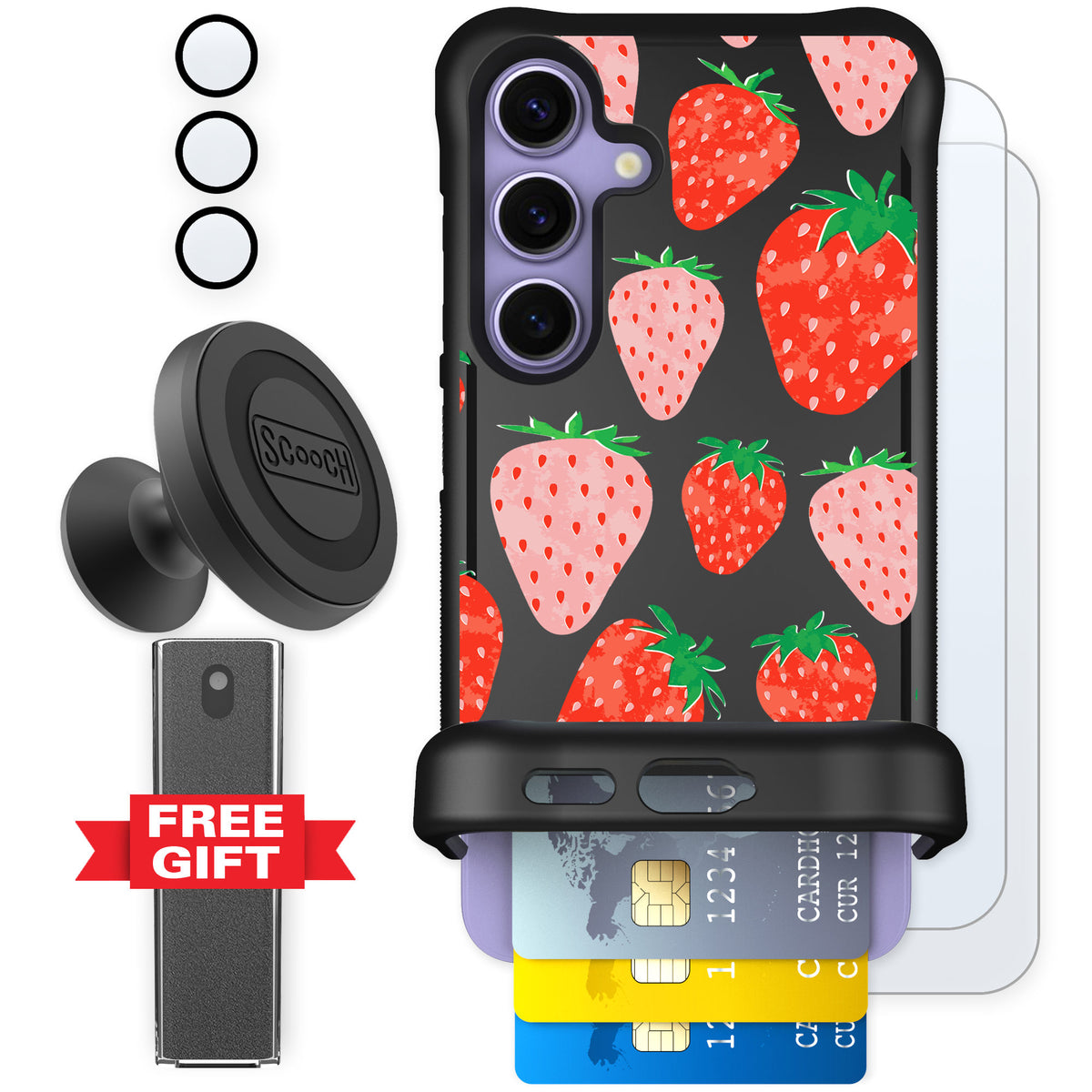 Scooch Wingmate Strawberry Fields for Galaxy S24 — Defender Bundle