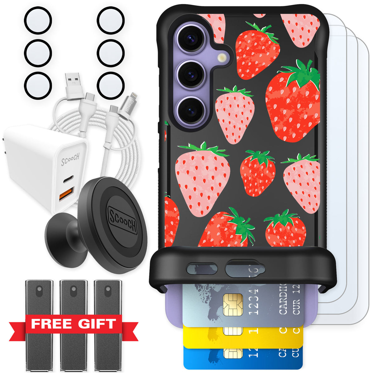 Scooch Wingmate Strawberry Fields for Galaxy S24 — Ultimate Bundle