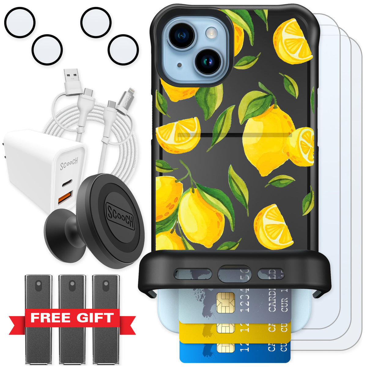 Scooch Wingmate Amalfi Lemons for iPhone 15 Plus — Ultimate Bundle