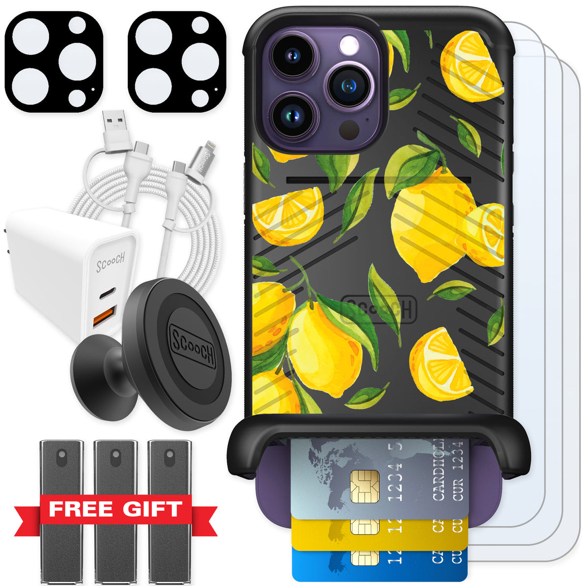 Scooch Wingmate Amalfi Lemons for iPhone 14 Pro Max — Ultimate Bundle
