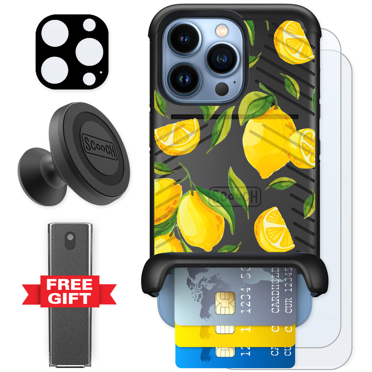 Scooch Wingmate Amalfi Lemons for iPhone 13 Pro — Defender Bundle