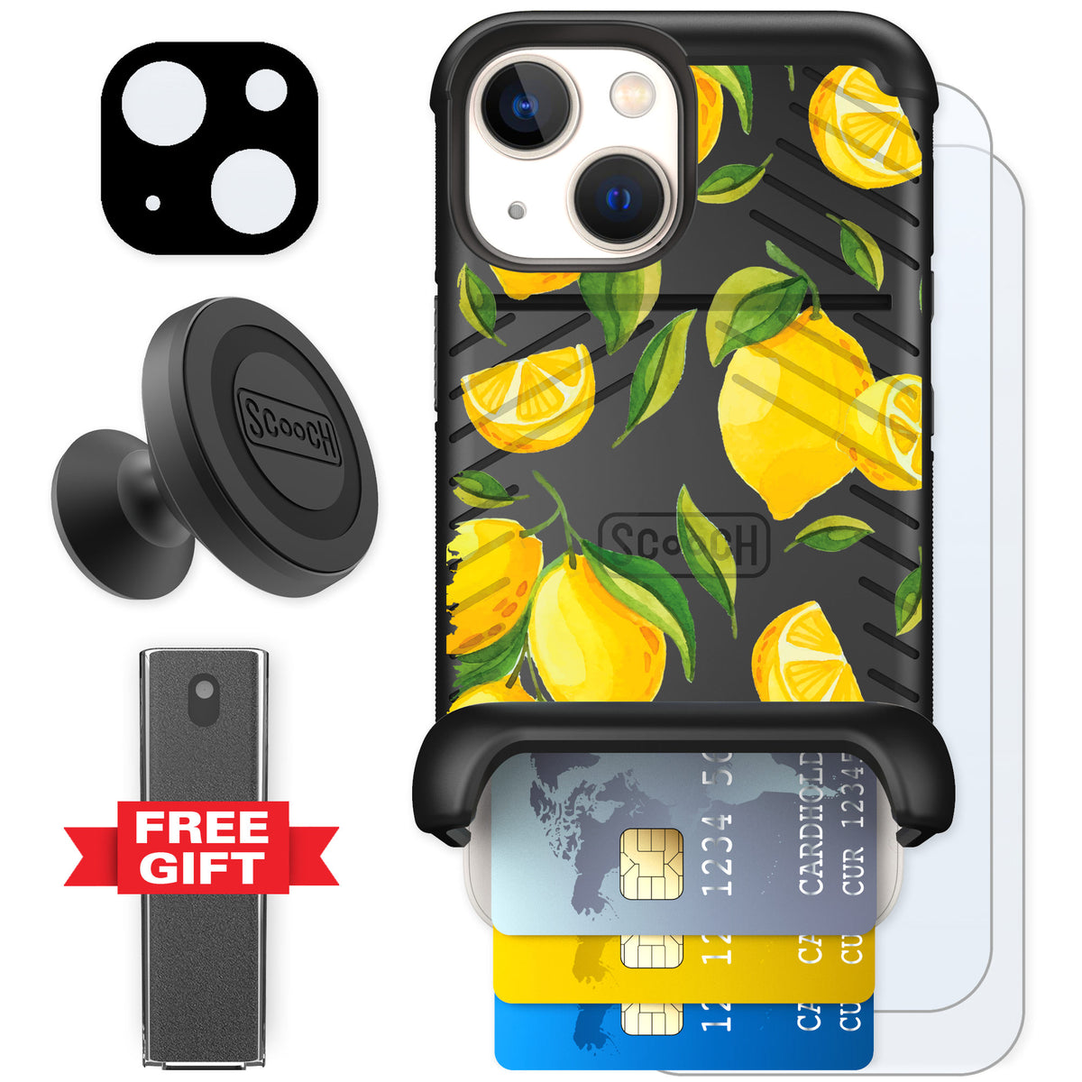 Scooch Wingmate Amalfi Lemons for iPhone 13 mini — Defender Bundle