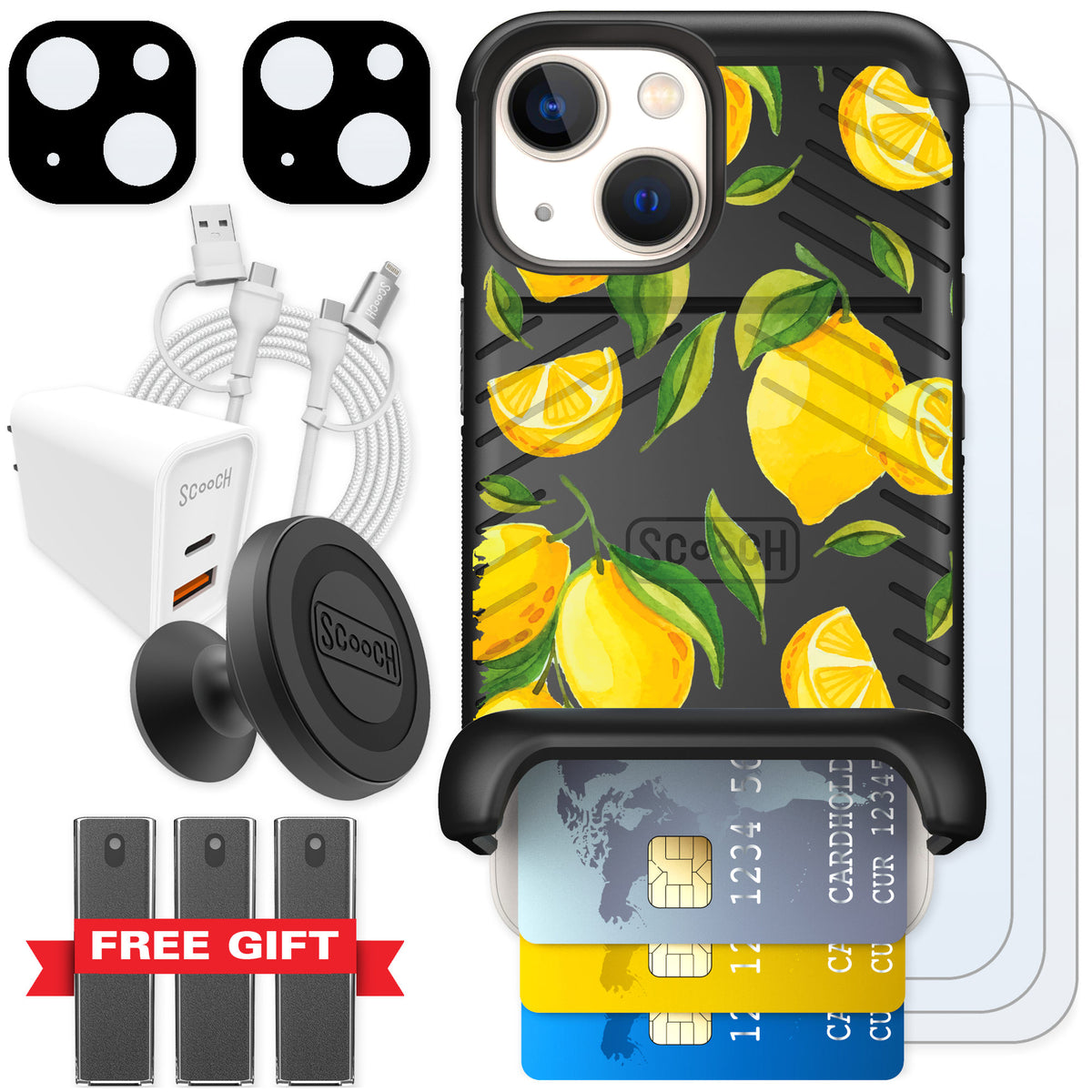 Scooch Wingmate Amalfi Lemons for iPhone 13 mini — Ultimate Bundle