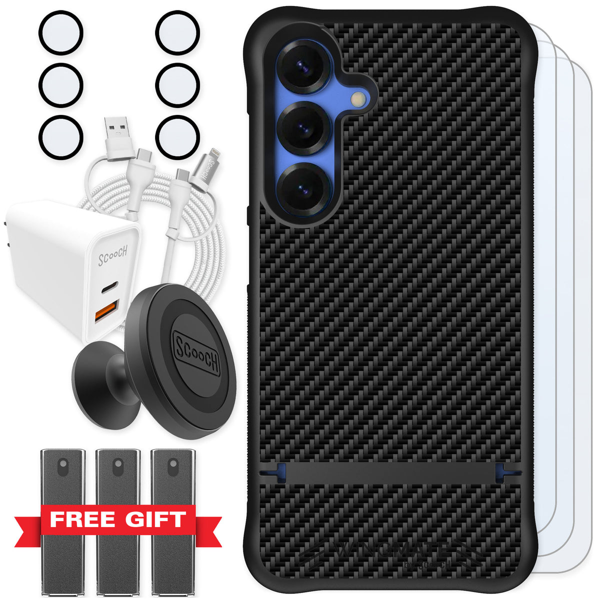 Scooch Wingmate Carbon Fiber for Galaxy S25 — Ultimate Bundle