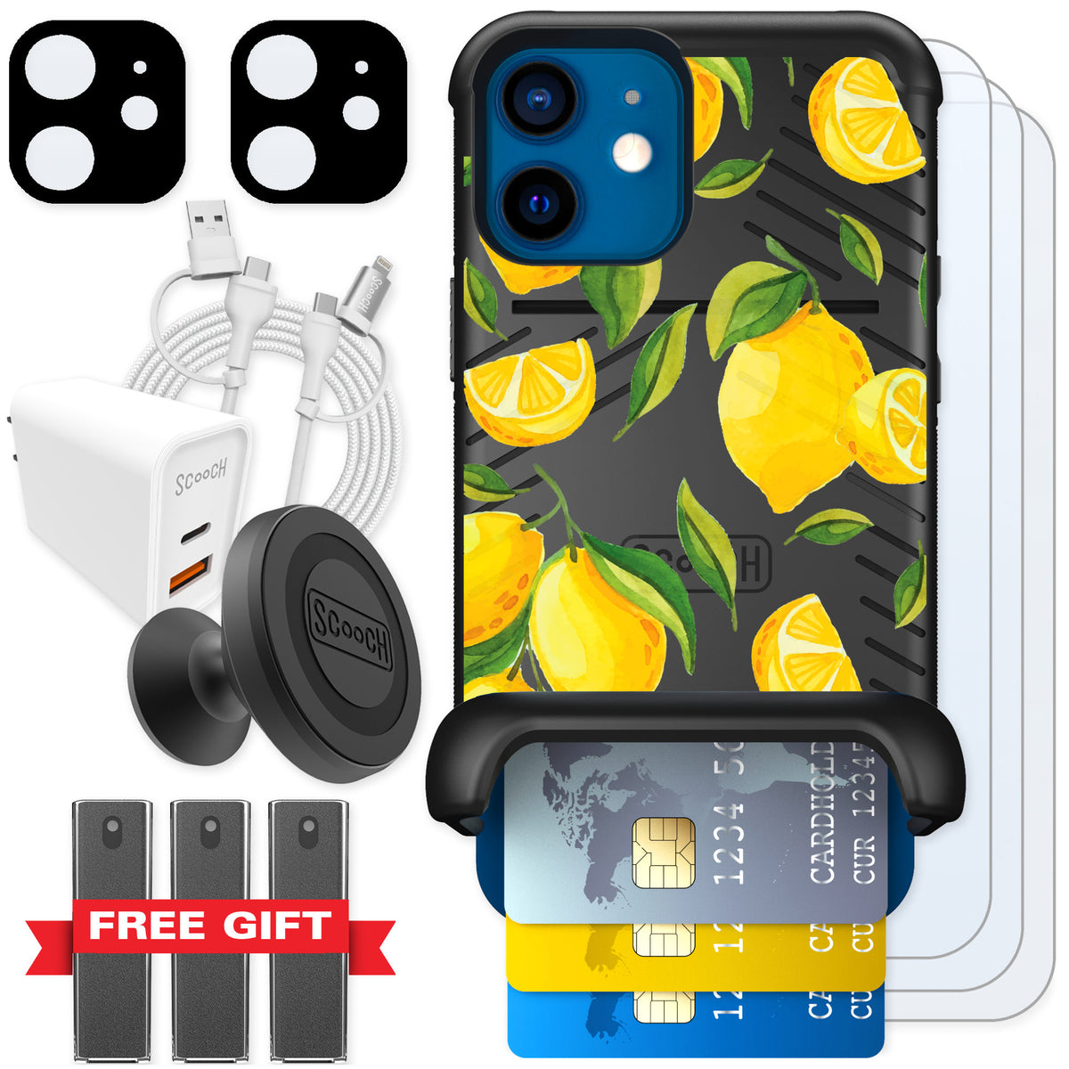 Scooch Wingmate Amalfi Lemons for iPhone 12 mini — Ultimate Bundle