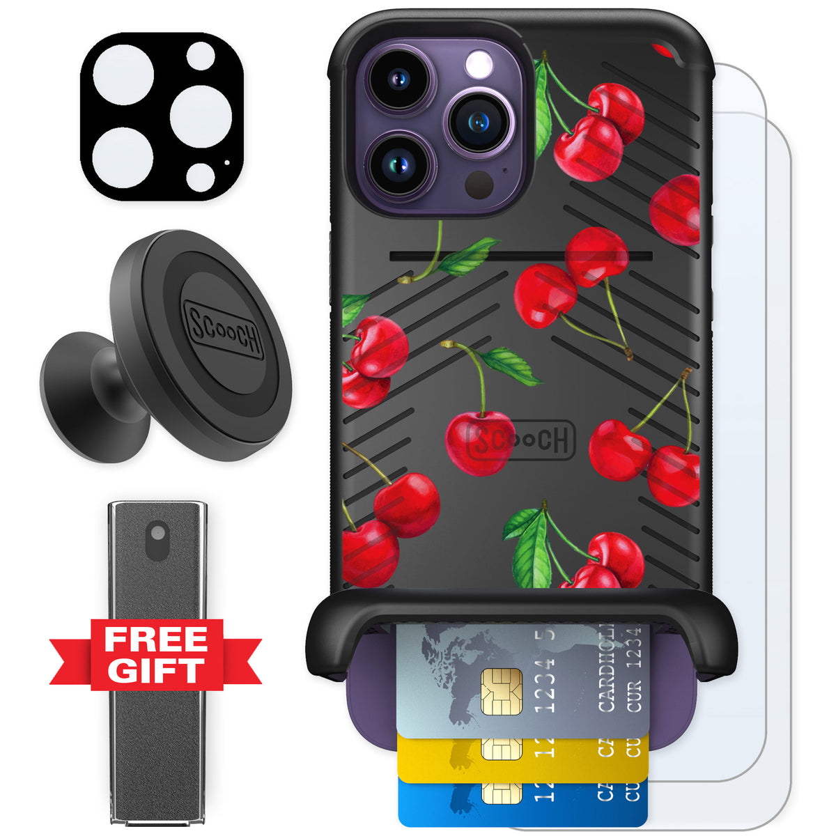 Scooch Wingmate Very Cherry for iPhone 14 Pro Max — Defender Bundle