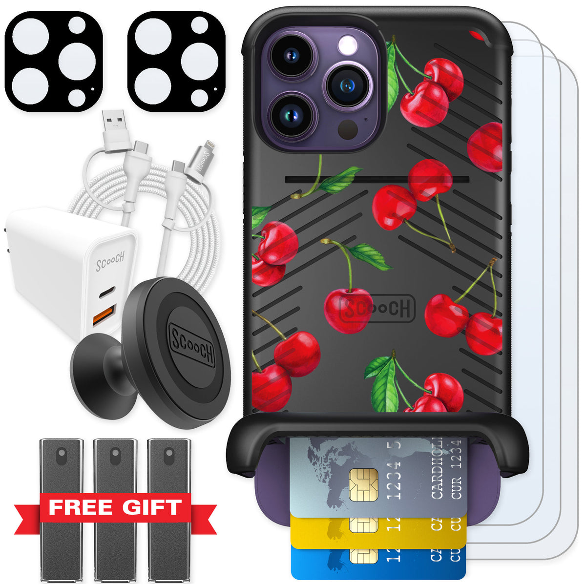 Scooch Wingmate Very Cherry for iPhone 14 Pro Max — Ultimate Bundle
