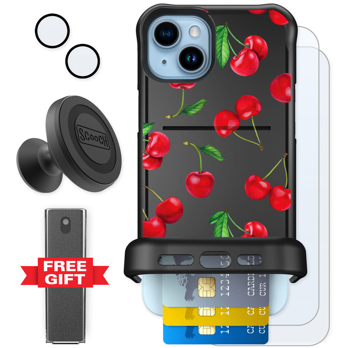 Scooch Wingmate Very Cherry for iPhone 14 Plus — Defender Bundle