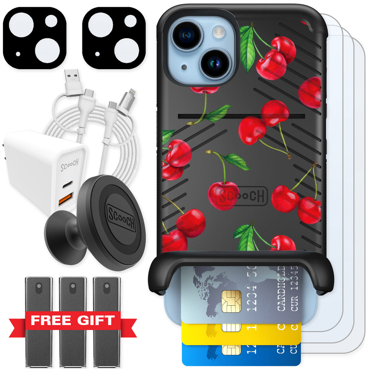 Scooch Wingmate Very Cherry for iPhone 14 — Ultimate Bundle