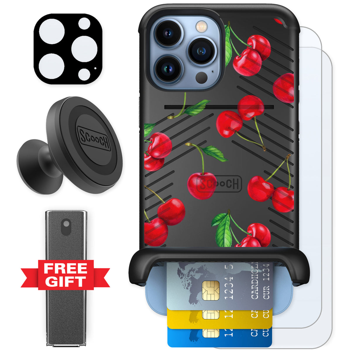 Scooch Wingmate Very Cherry for iPhone 13 Pro Max — Defender Bundle