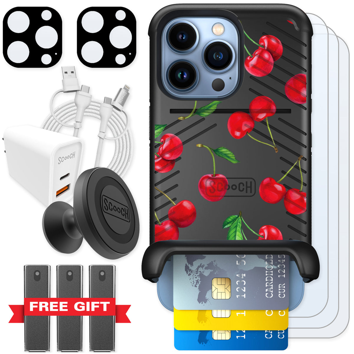 Scooch Wingmate Very Cherry for iPhone 13 Pro — Ultimate Bundle
